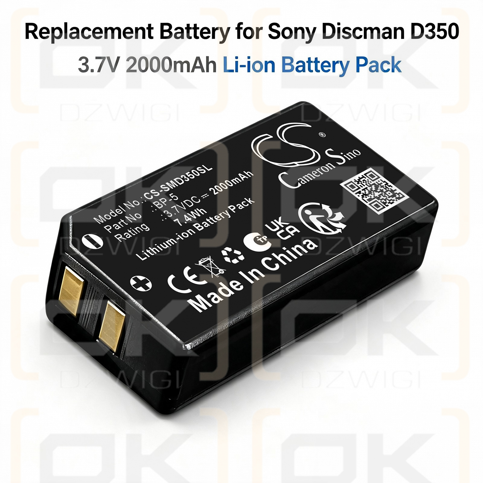 Batería de repuesto para reproductor de CD Sony Discman D310 / BP-5 2000 mAh Li-ion 3.7 V (Cameron Sino)