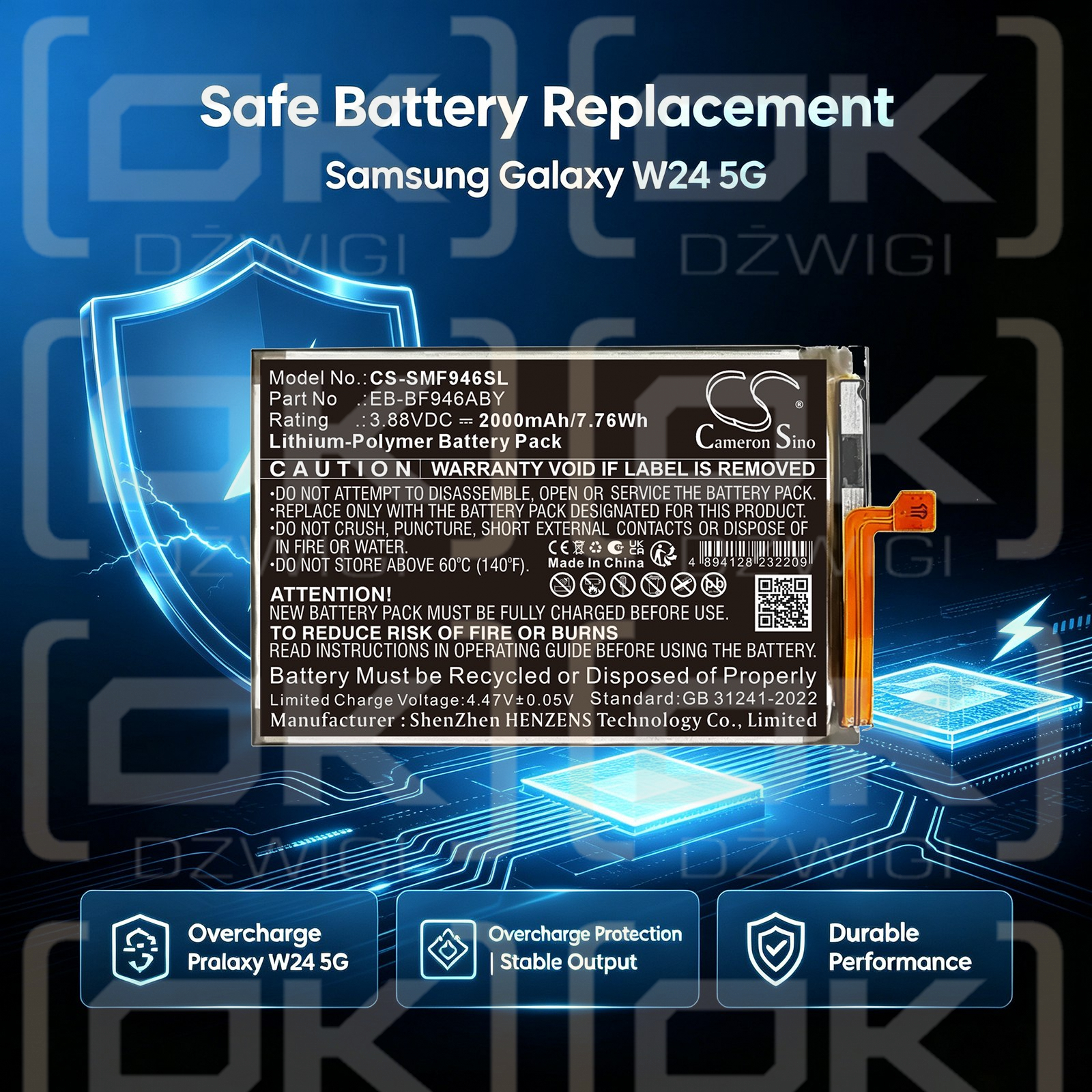Сменный аккумулятор для Samsung SM-F946B / EB-BF946ABY 2000 мАч Li-Polymer 3,88 В (Cameron Sino)