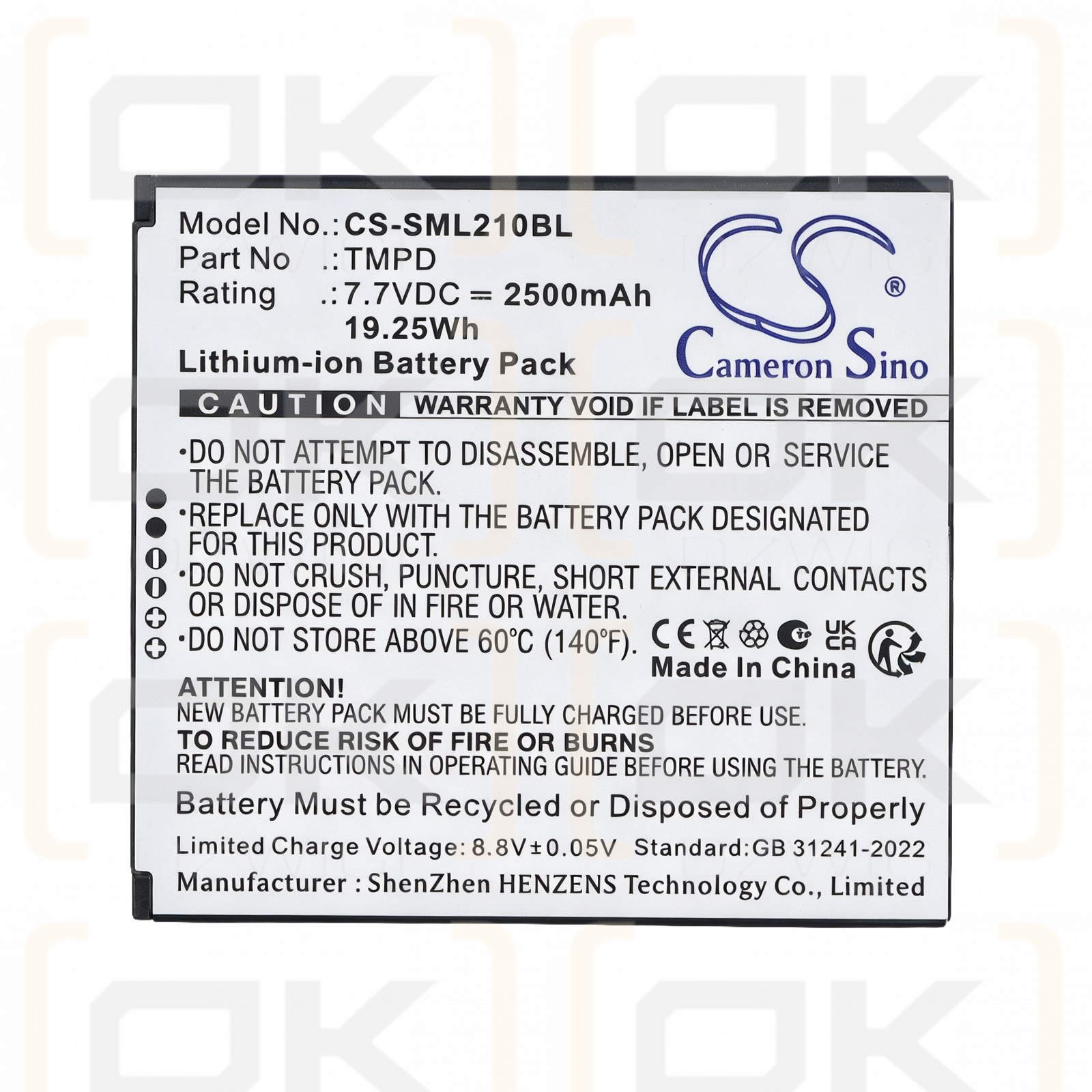 Bateria zamienna do Sunmi  T8A10 / TMPD 2500 mAh Li-ion 7.7 V (Cameron Sino)