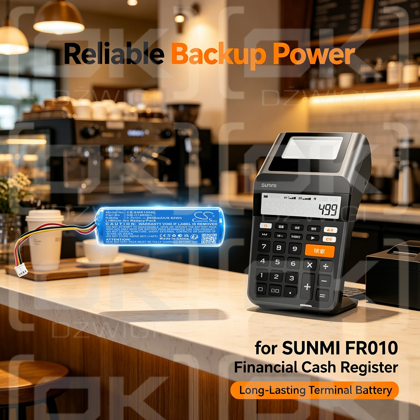 Batería de repuesto para la caja registradora financiera Sunmi FR010 / SM-H18650IL 2600 mAh Li-ion 3.7 V (Cameron Sino)