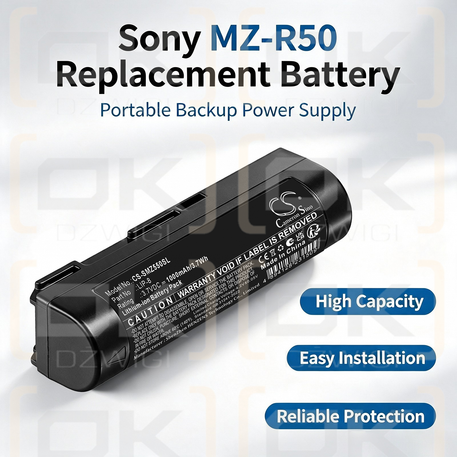 Batería de repuesto para Sony MZ-R5ST / LIP-8, 1000 mAh, iones de litio, 3,7 V (Cameron Sino)
