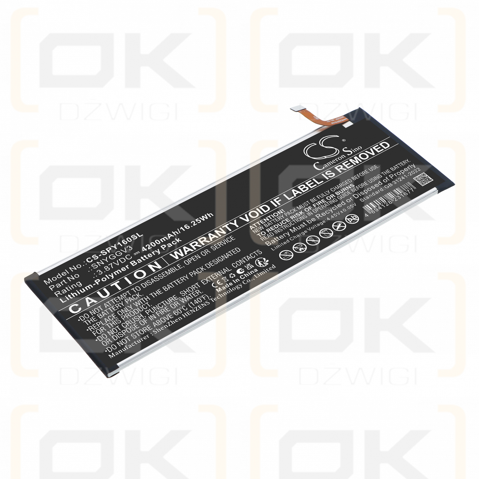 Batería de repuesto para Sony CFI-Y1016 / SNYGGV3, 4200 mAh, polímero de litio, 3,87 V (Cameron Sino)