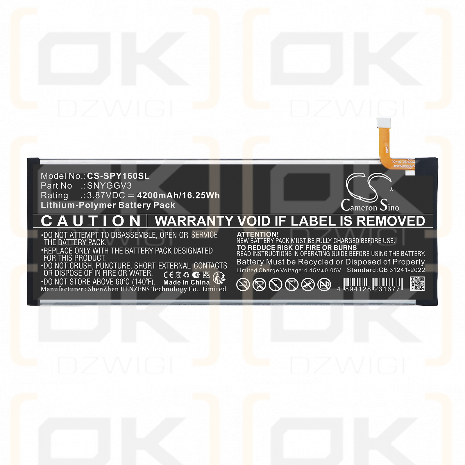 Batería de repuesto para Sony CFI-Y1016 / SNYGGV3, 4200 mAh, polímero de litio, 3,87 V (Cameron Sino)