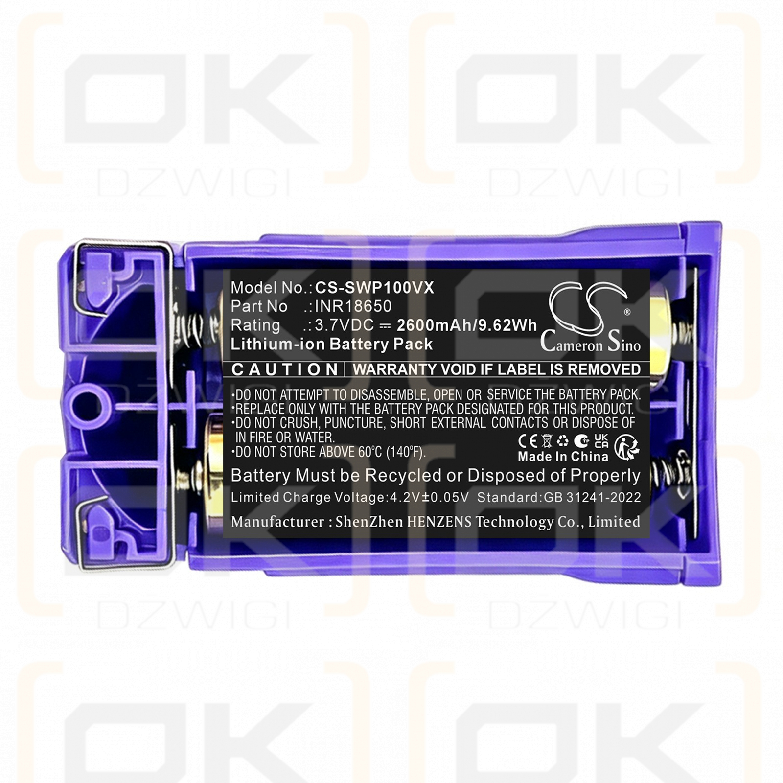 Batería de repuesto para mopa Swiffer WetJet / INR18650 2600 mAh Li-ion 3.7 V (Cameron Sino)