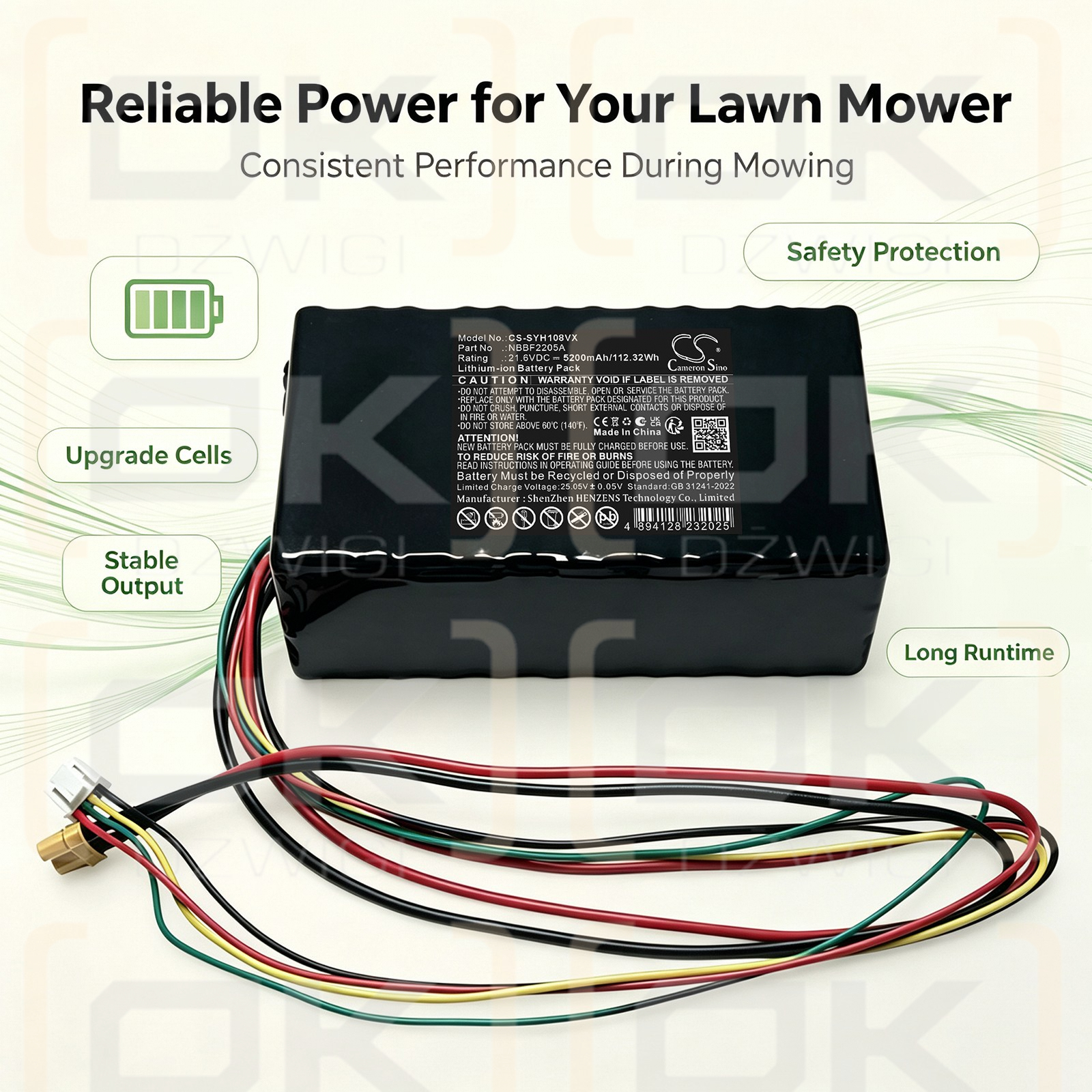 Ersatzakku für Segway Navimow I210 AWD / NBBF2205A 5200 mAh Li-Ion 21,6 V (Cameron Sino)
