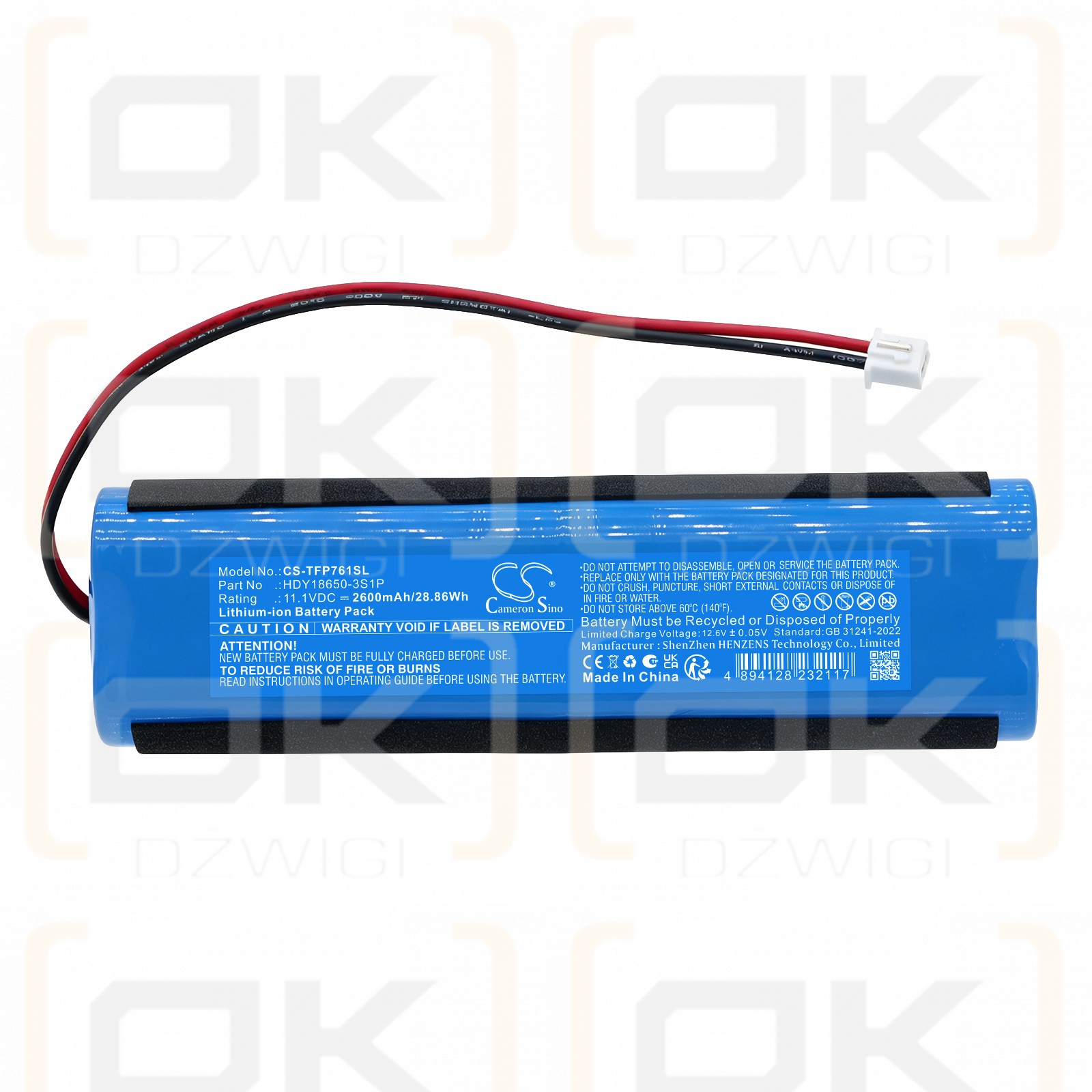 Ersatzakku für Tzumi Fitrx Pro 7610 / HDY18650-3S1P 2600mAh Li-Ion 11,1V (Cameron Sino)