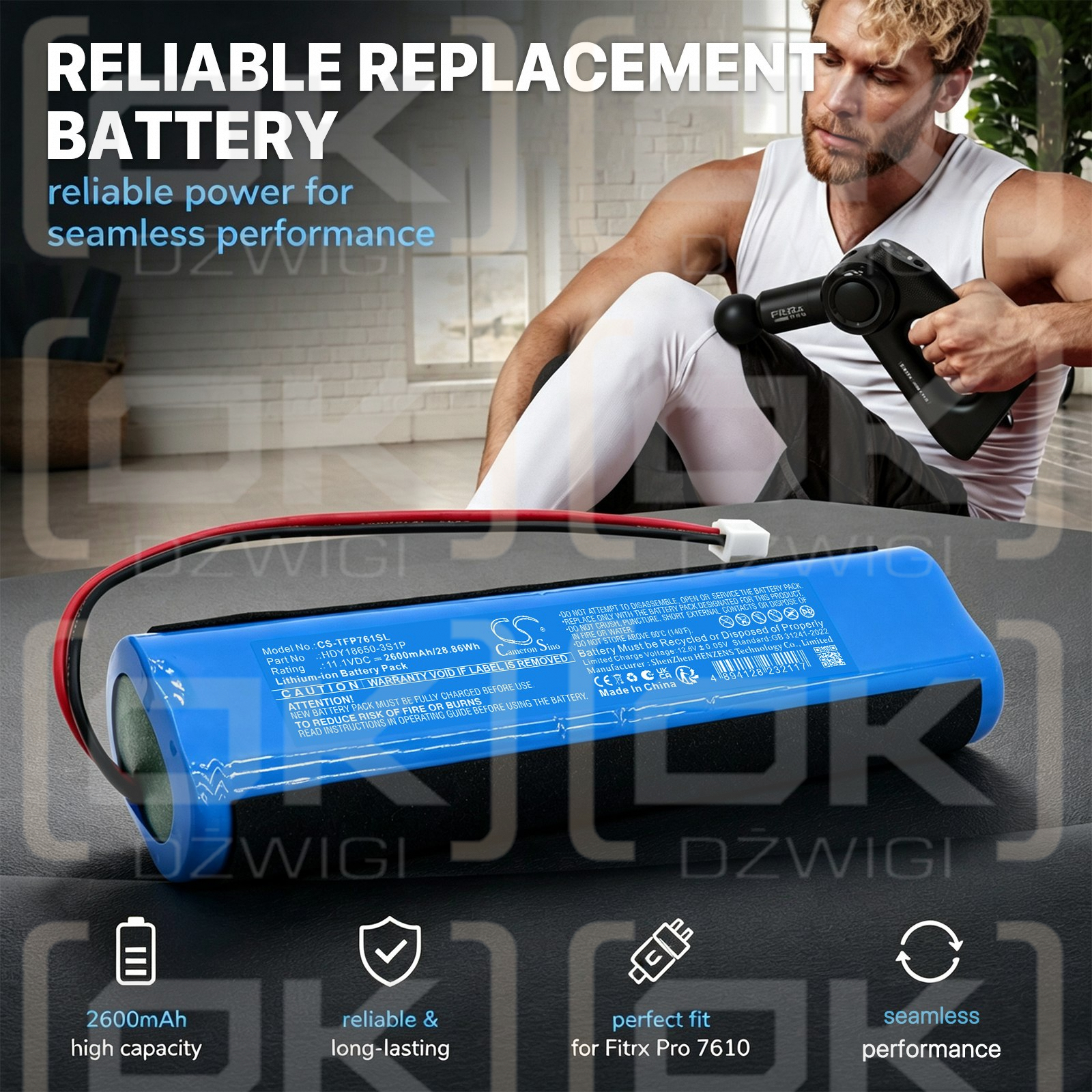 Ersatzakku für Tzumi Fitrx Pro 7610 / HDY18650-3S1P 2600mAh Li-Ion 11,1V (Cameron Sino)