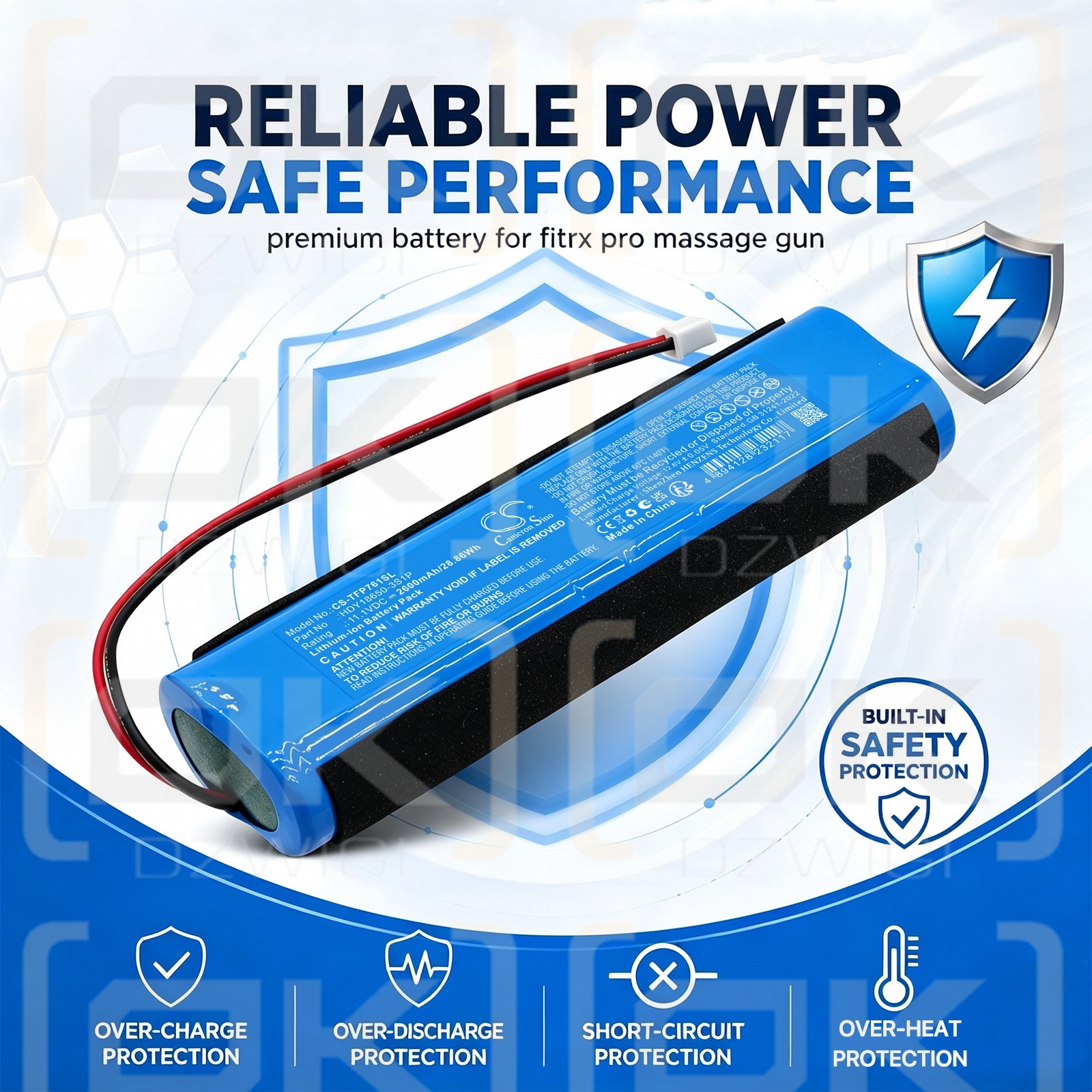 Ersatzakku für Tzumi Fitrx Pro 7610 / HDY18650-3S1P 2600mAh Li-Ion 11,1V (Cameron Sino)