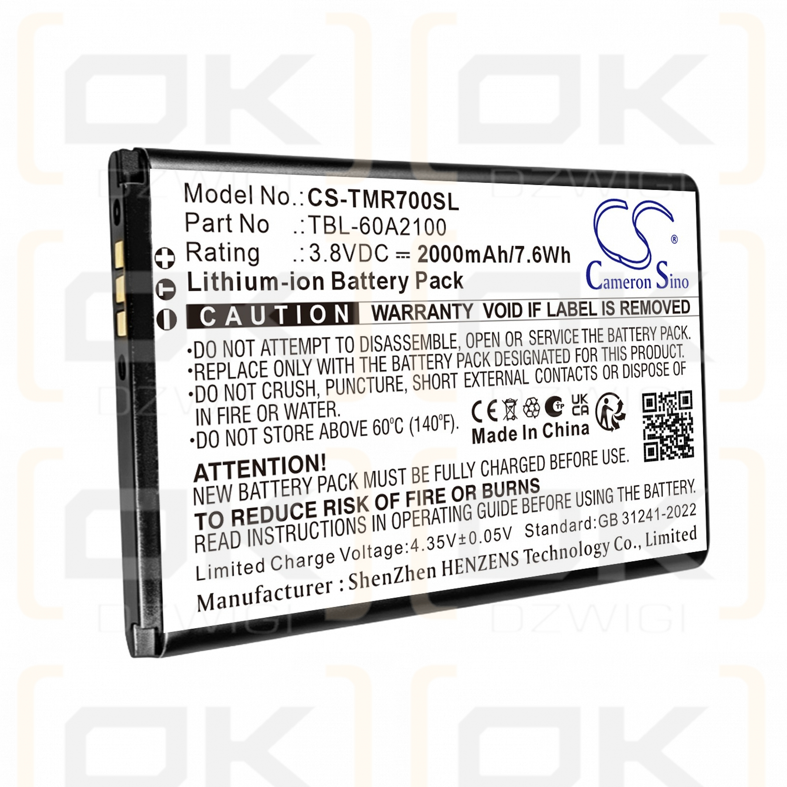 Replacement Battery for TP-Link TL-M7200 / TBL-60A2100 2000 mAh Li-ion 3.8 V (Cameron Sino)