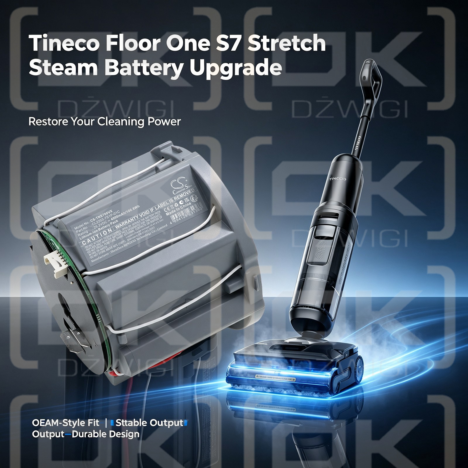 Batería de repuesto para Tineco Floor One S7 Stretch Steam / CL2203-7S1P-01C 4000mAh Li-ion 25.2V (Cameron Sino)