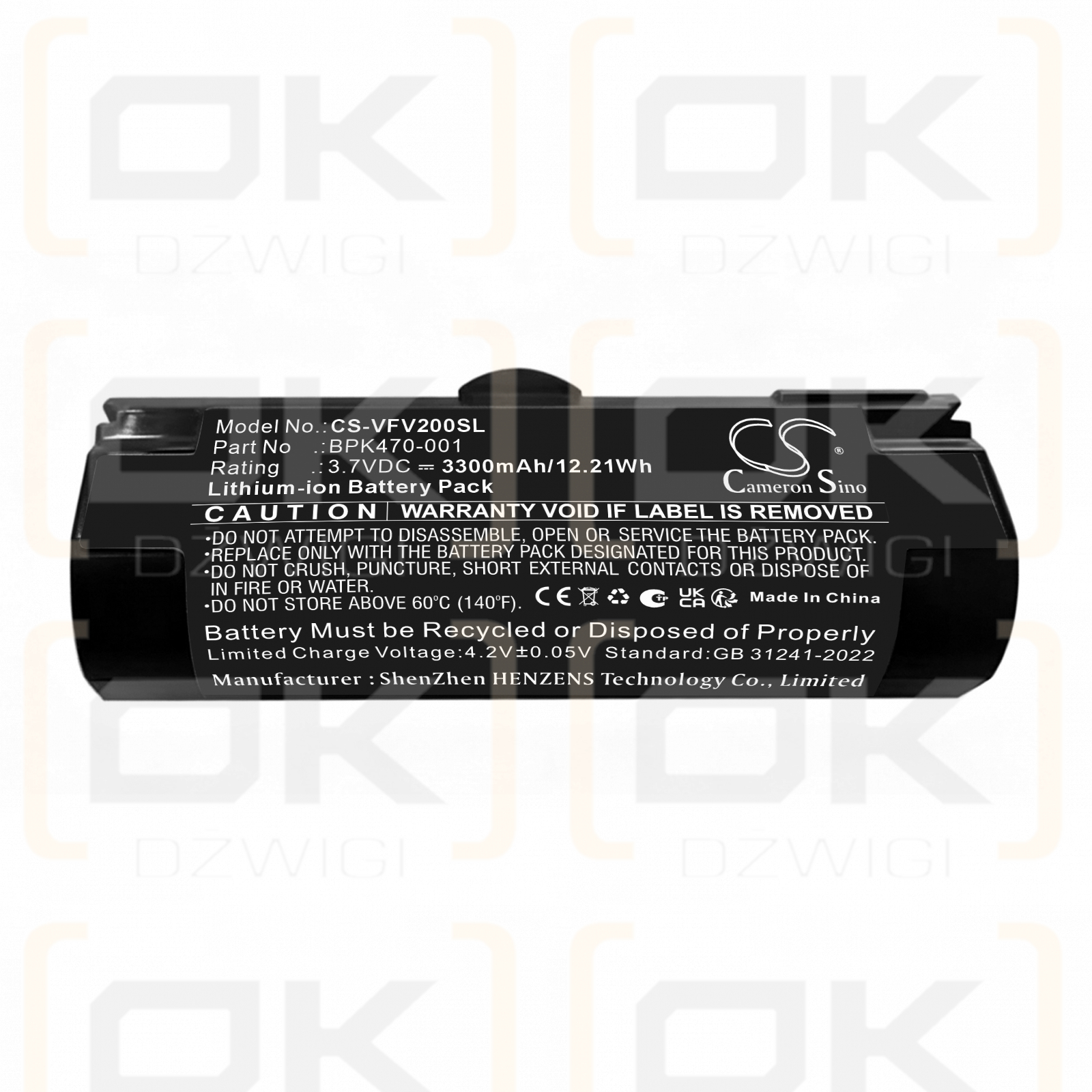 Batería de repuesto para Verifone V200T / BPK470-001, 3300 mAh, iones de litio, 3,7 V (Cameron Sino)