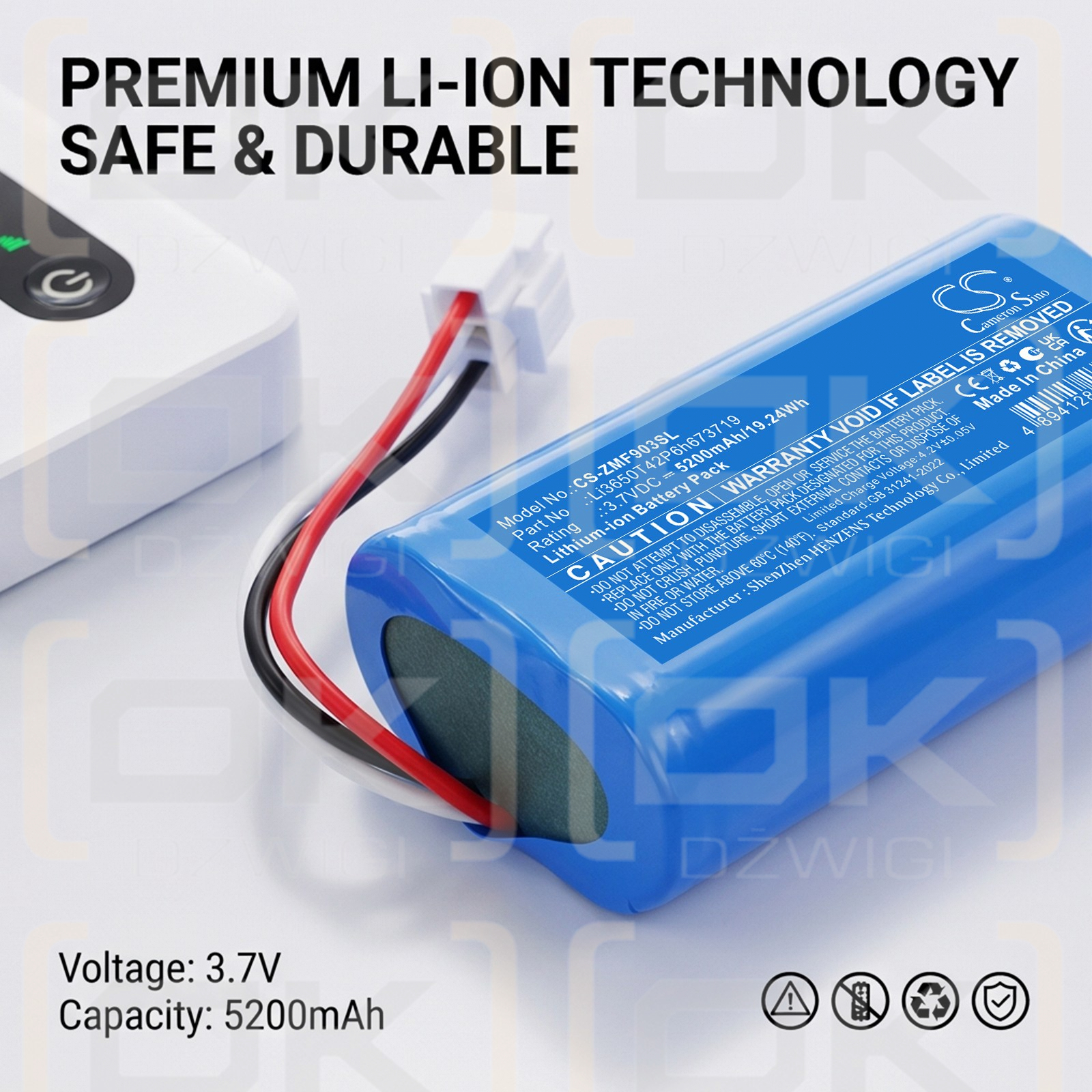 Replacement Battery for ZTE MF903 / Li3650T42P6h673719 5200mAh Li-ion 3.7V (Cameron Sino)