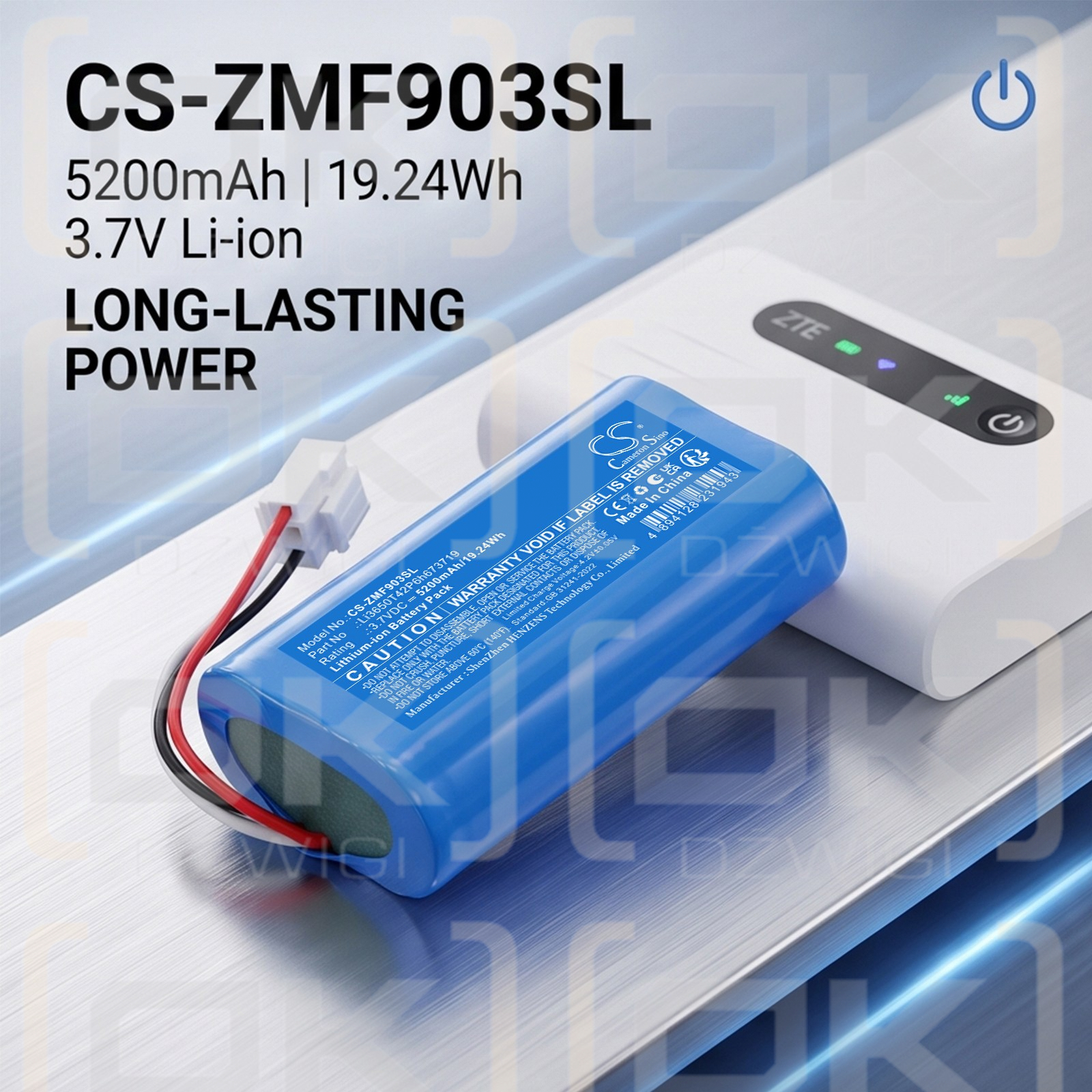 Replacement Battery for ZTE MF903 / Li3650T42P6h673719 5200mAh Li-ion 3.7V (Cameron Sino)