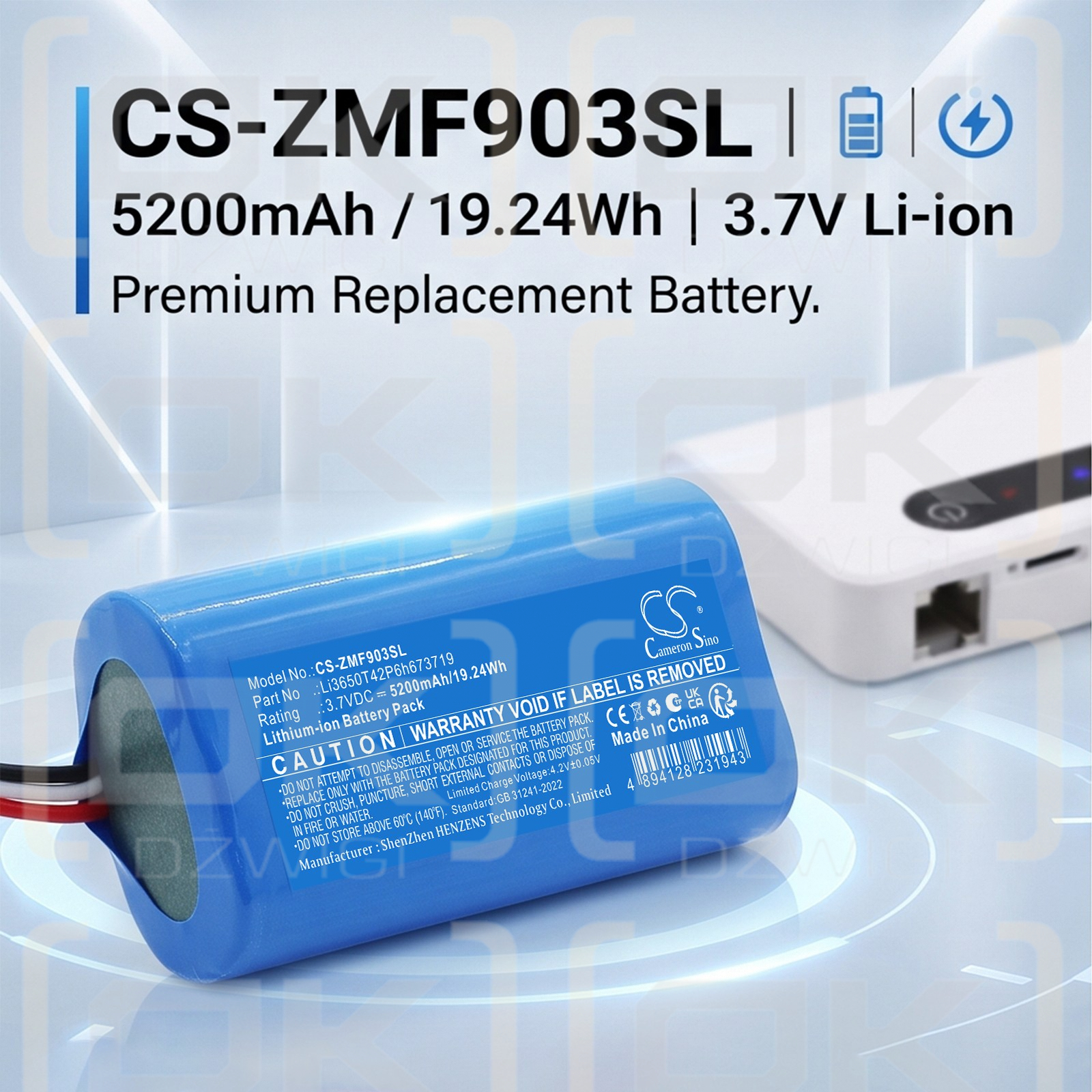 Replacement Battery for ZTE MF903 / Li3650T42P6h673719 5200mAh Li-ion 3.7V (Cameron Sino)