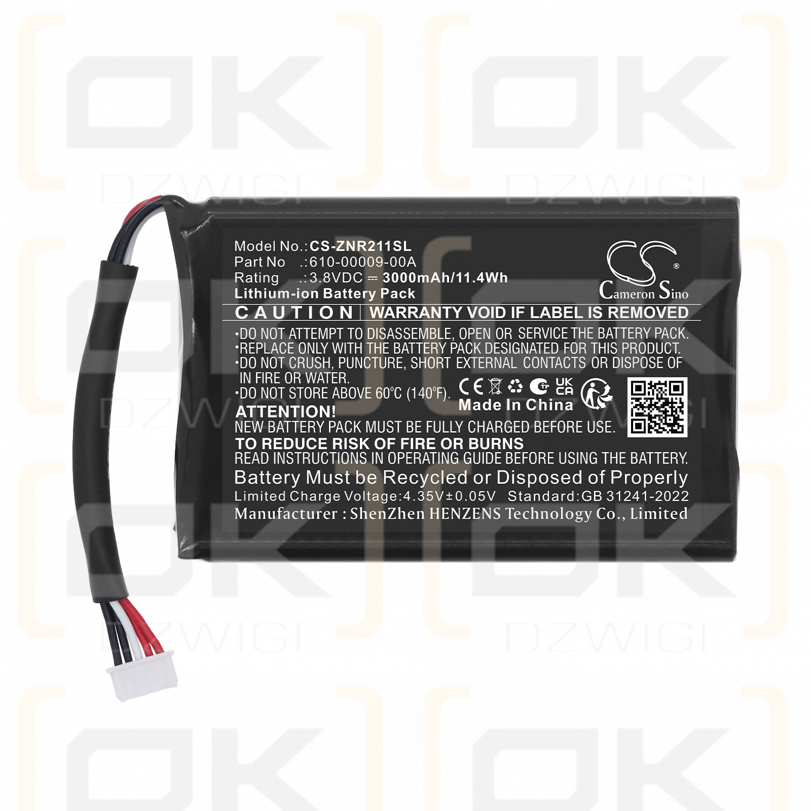 Replacement Battery for Zyxel / 610-00009-00A 3000 mAh Li-ion 3.8 V (Cameron Sino)