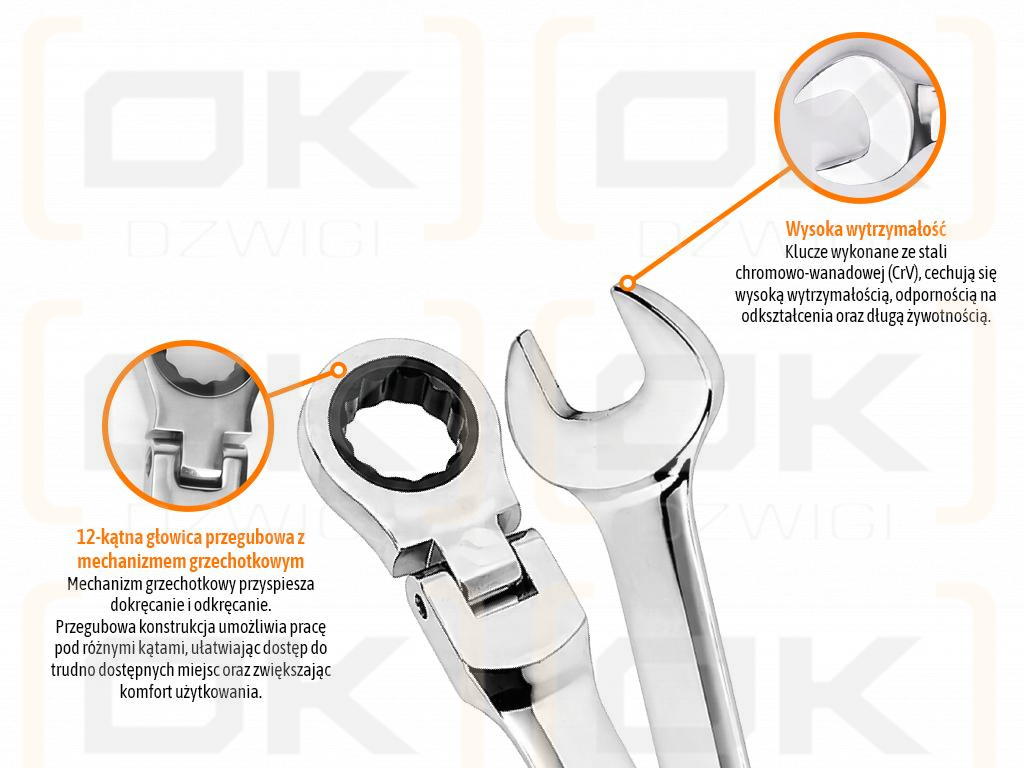 Ratcheting open-end wrench, articulated, 11 mm, Teger
