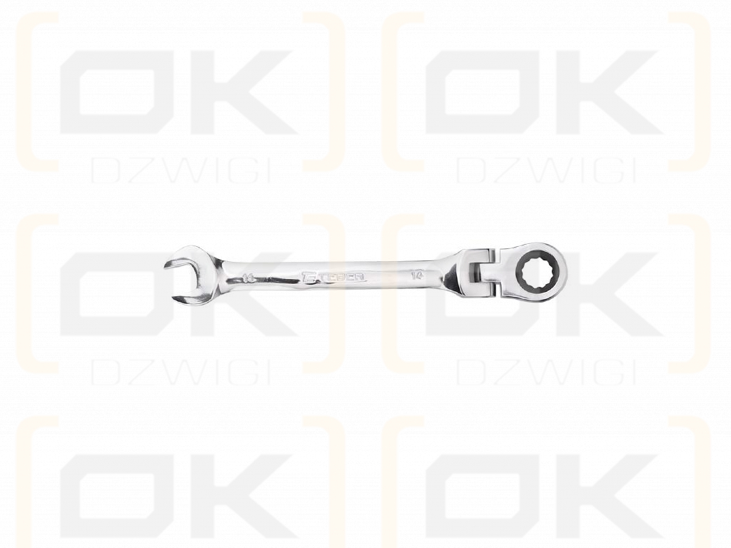 Ratcheting open-end wrench, articulated, 14 mm, Teger