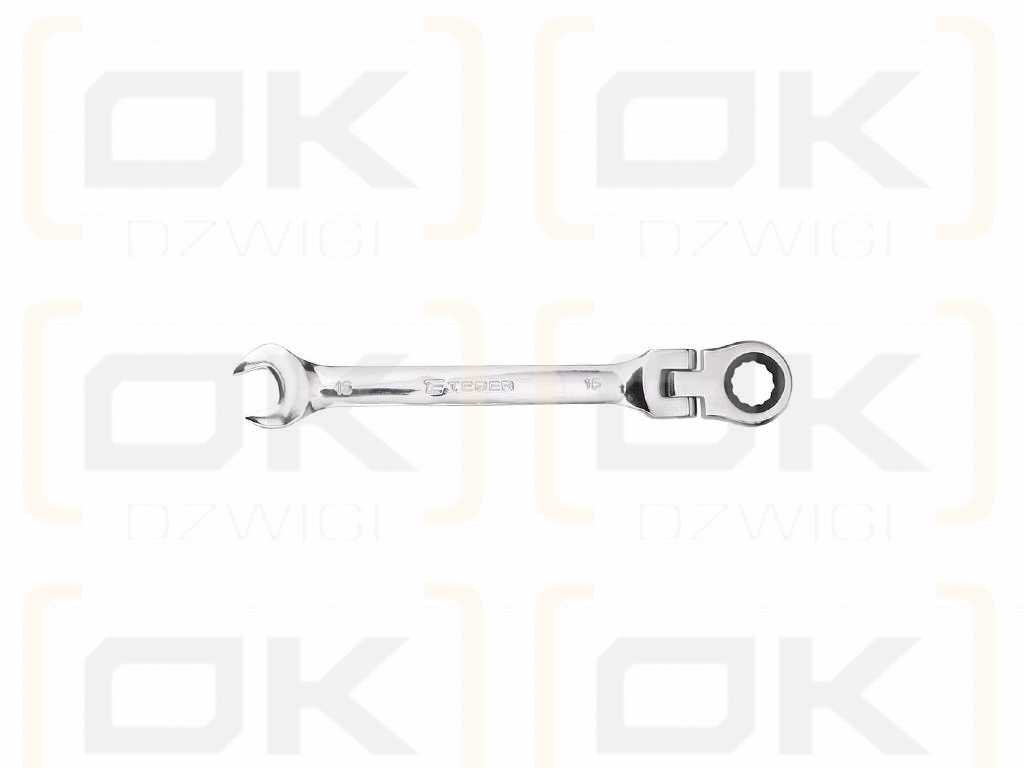 Ratcheting open-end wrench, articulated, 15 mm, Teger