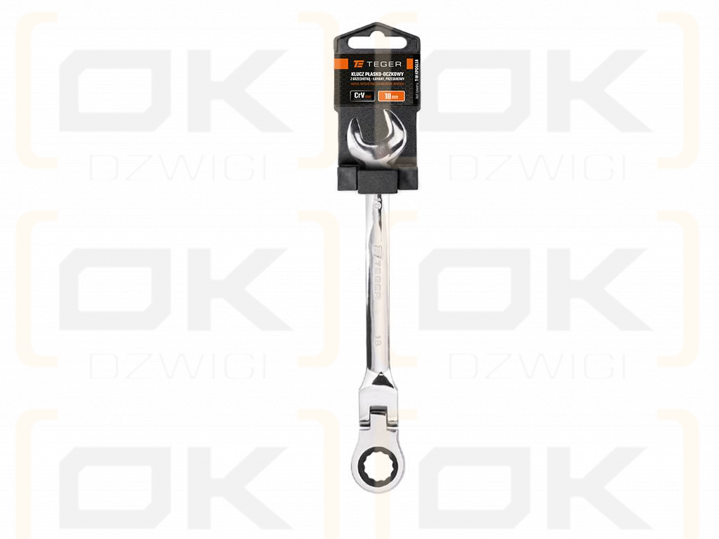 Ratcheting open-end wrench, articulated, 18 mm, Teger
