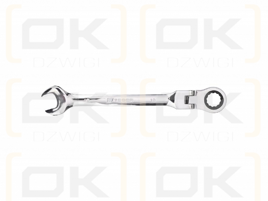 Ratcheting open-end wrench, articulated, 18 mm, Teger