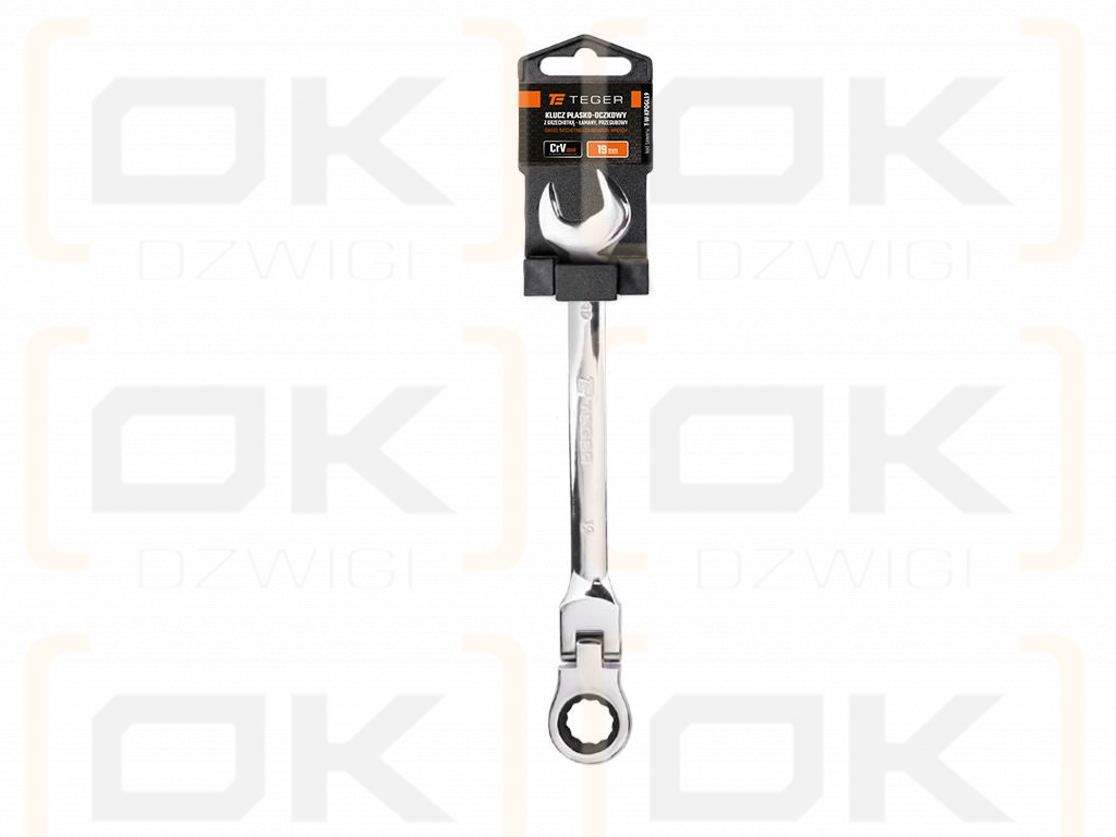 Ratcheting open-end wrench, articulated, 19 mm, Teger