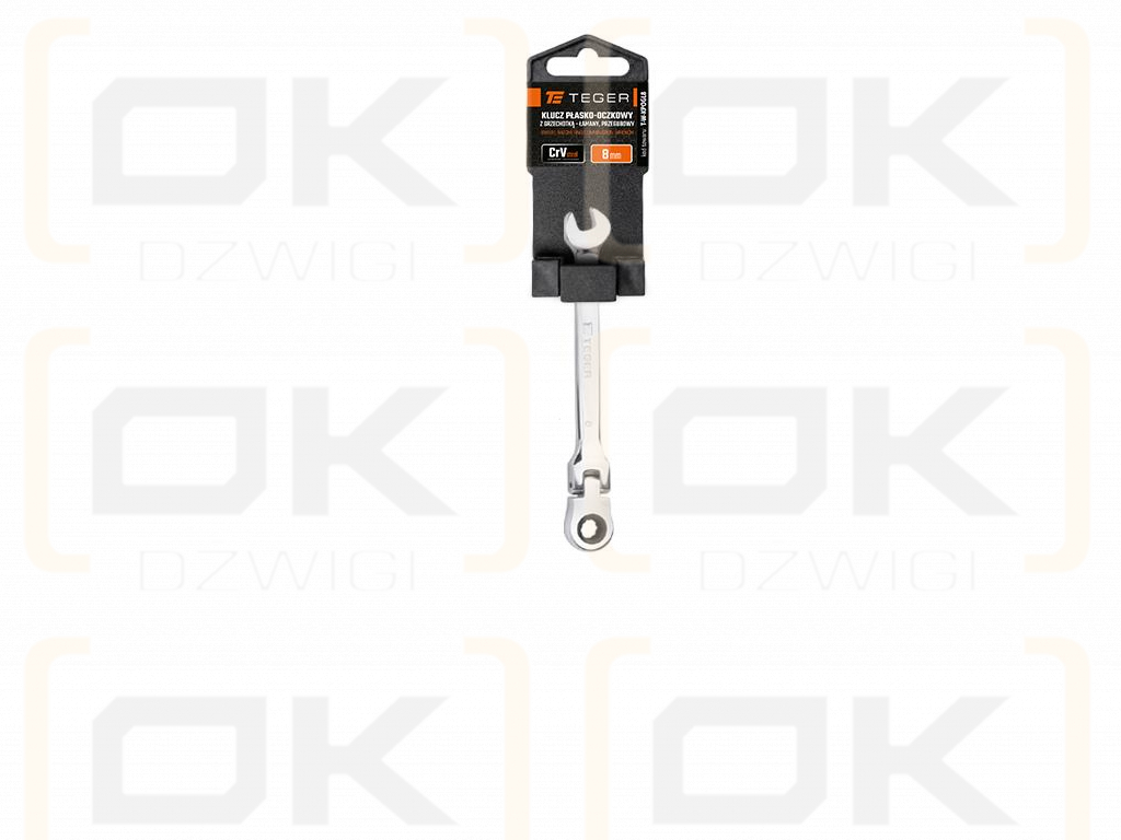 Ratcheting open-end wrench, articulated, 8 mm, Teger