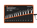 Set of ratcheting open-end wrenches, angled, 8-24 mm, 13 pcs, Teger