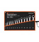 Set of ratcheting open-end wrenches, angled, 8-24 mm, 13 pcs, Teger
