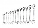 Set of ratcheting open-end wrenches, angled, 8-24 mm, 13 pcs, Teger