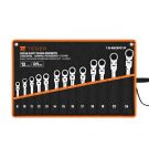 Set of ratcheting, articulated, open-end wrenches, 8-24 mm, 13 pcs, Teger