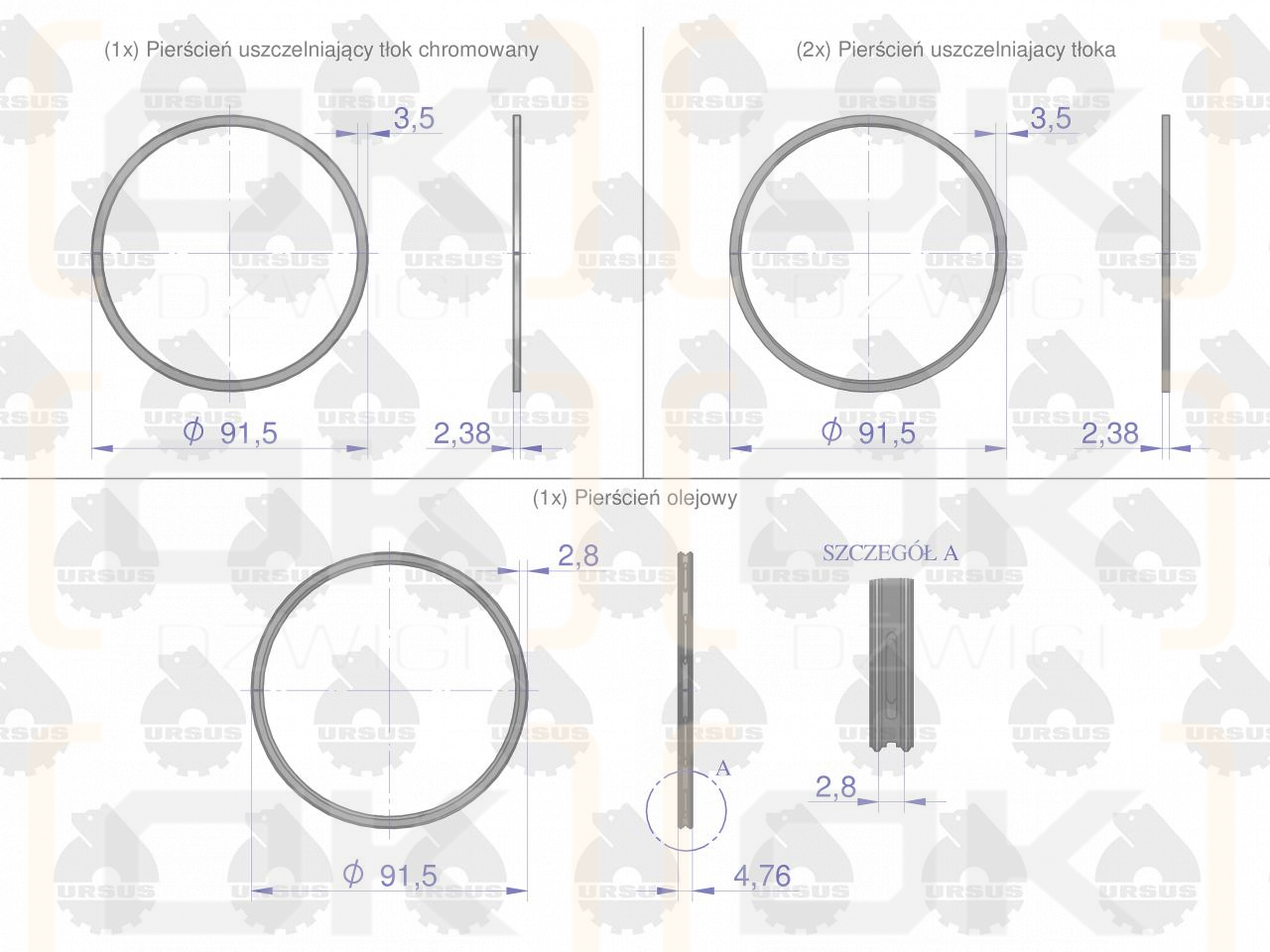 Komplet pierścieni tłokowych silnika 41158065U, K11297000, 41158057 1-tłok MF3 ORYGINAŁ URSUS