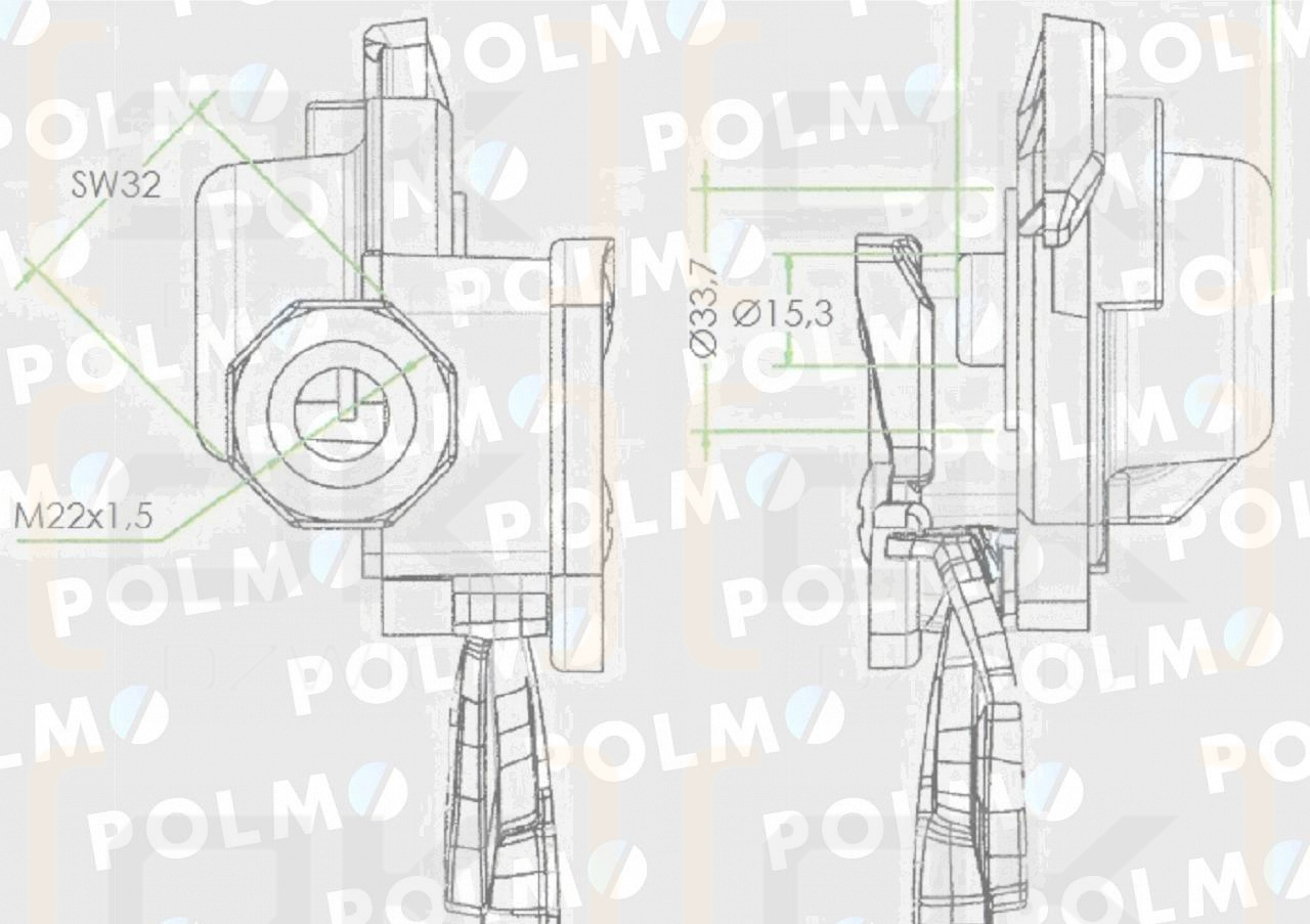 Złącze przewodów powietrza z zaworem C-330/360 (miękkie) 22x1.5 POLMO