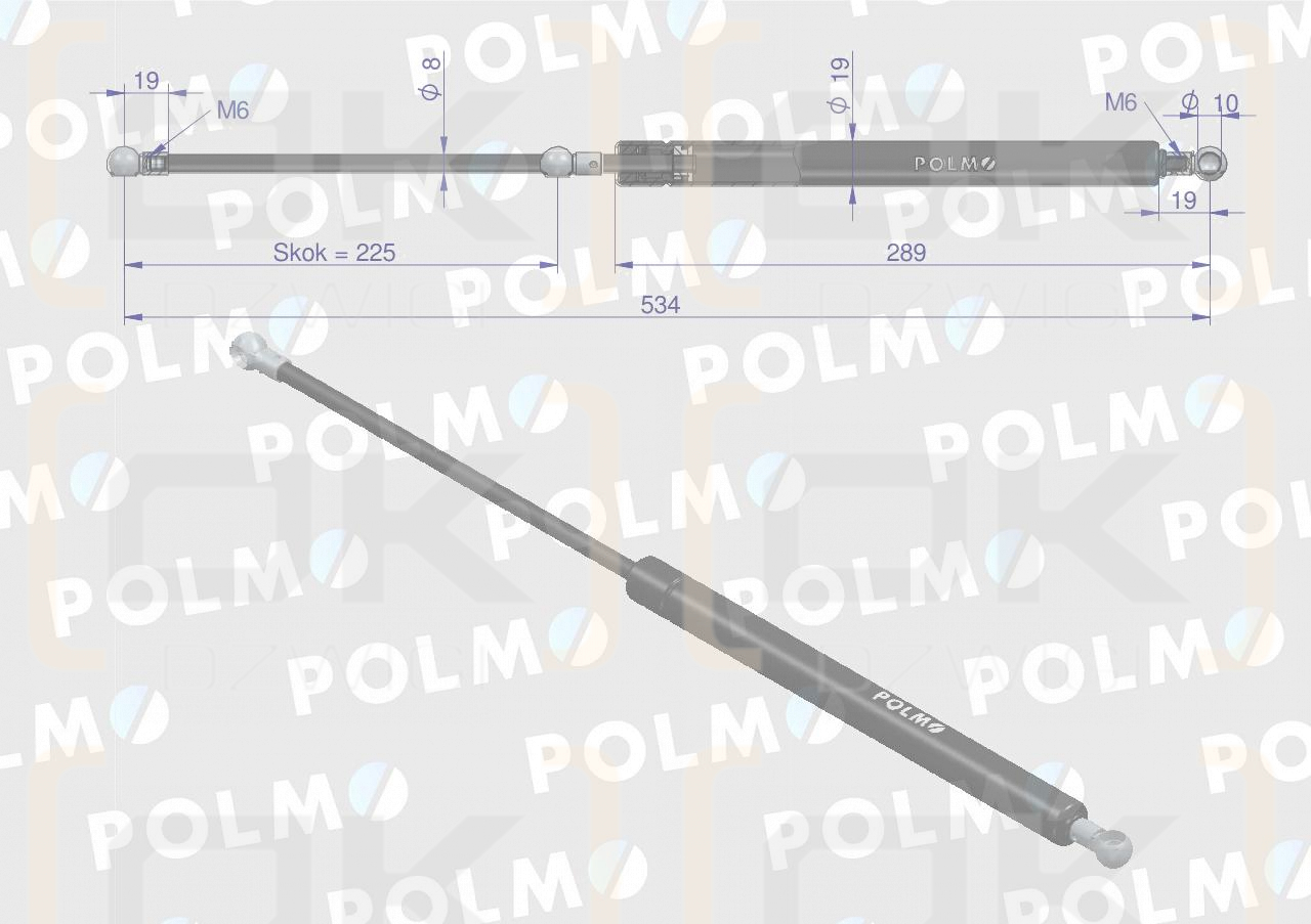 Siłownik szyby przedniej tylnej L max. 534mm 4415238P DEUTZ HÜRLIMANN POLMO