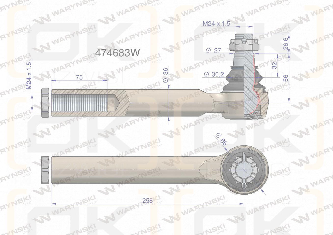 Przegub układu kierowniczego Manitou  474683 Waryński