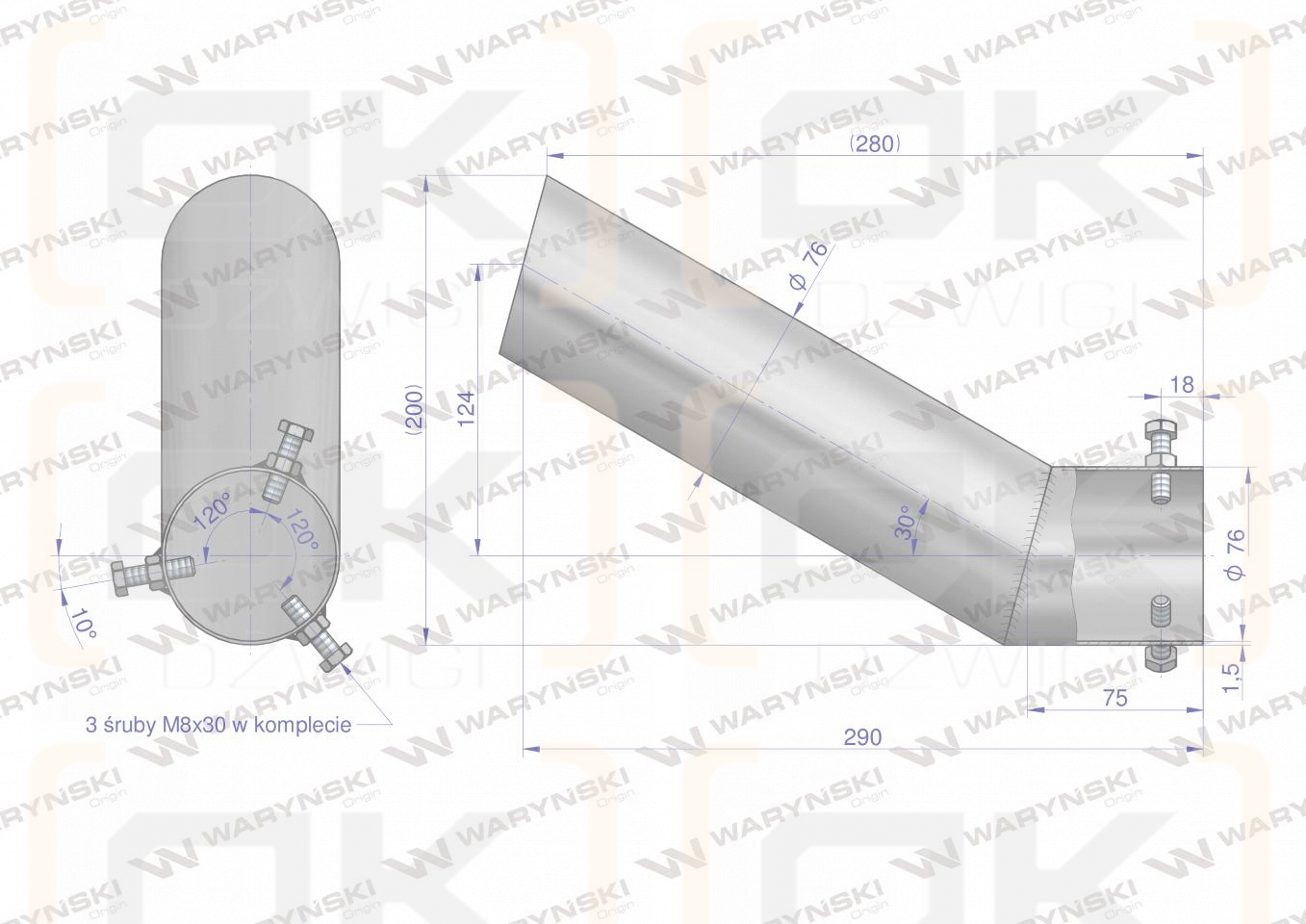 Tubo silenciador 5040390070.1P504039012/0 punta curva Bizon INOX WARYŃSKI
