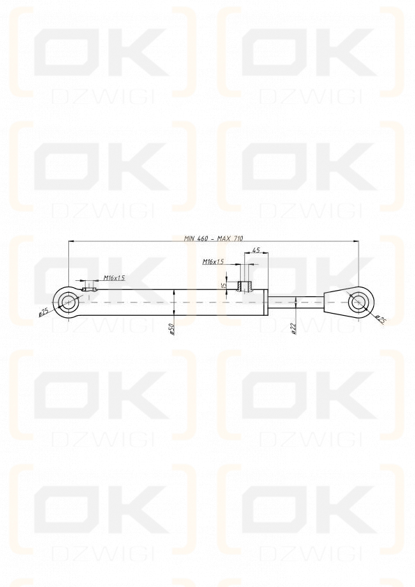 Cylinder hydrauliczny, siłownik wysuwu motowideł CJ2F16/40/22/250z, 5040995130 Bizon