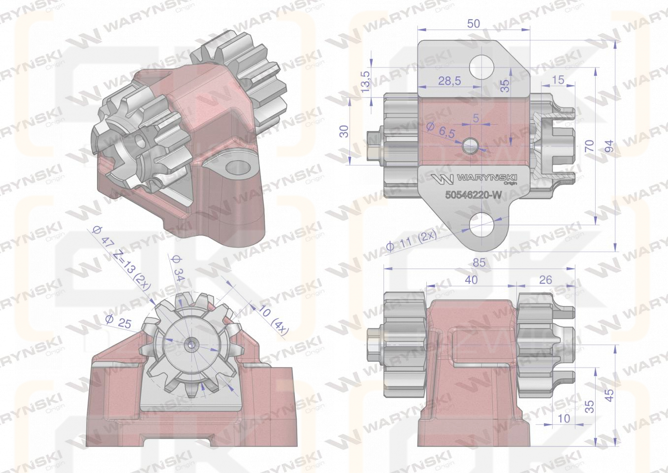 Wspornik napędu pompy hydraulicznej kompletny do C-360 WARYŃSKI