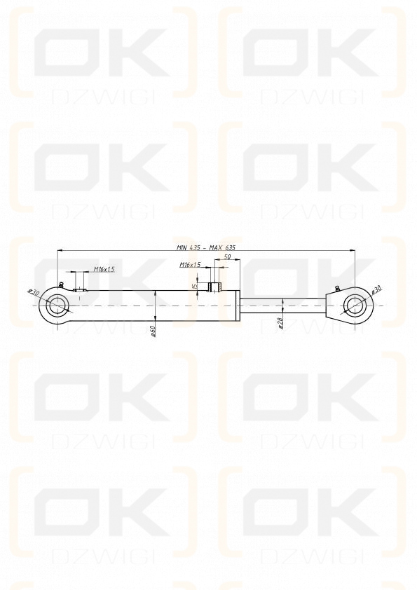 Cylinder wspomagania układu kierowniczego CJF-50/28/200Z, 5040995210 (sworzeń 30mm) Bizon