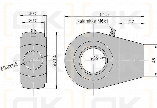 Ucho siłownika łożysko GE-30 KT2*50 (UE2. 50)