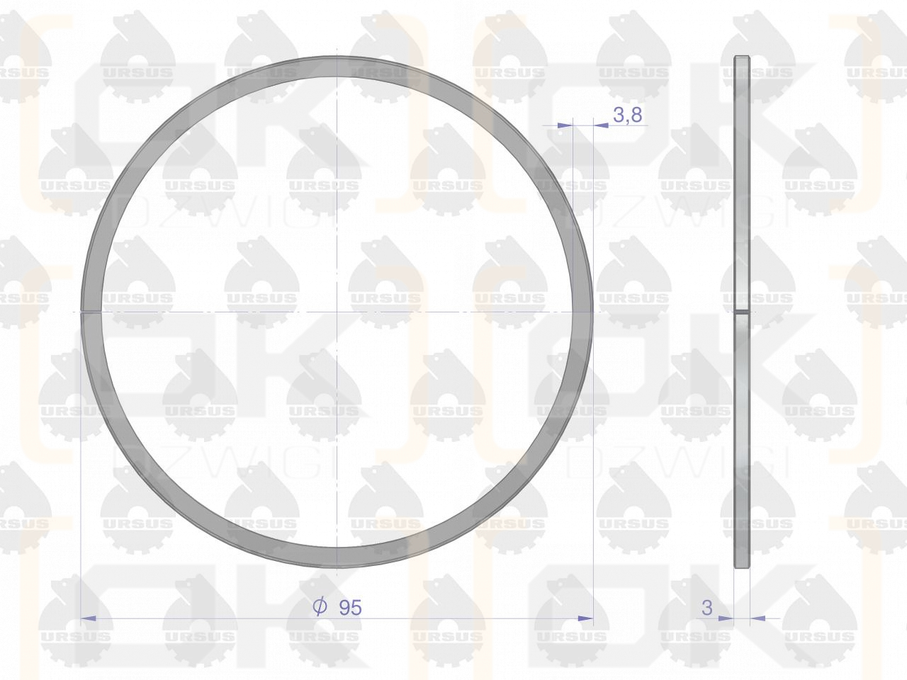 Pierścień tłokowy uszczelniający (chromowy) 973238, 54612002 95x3 ( sprzedawane po 10 ) C-360 ORYGINAŁ URSUS