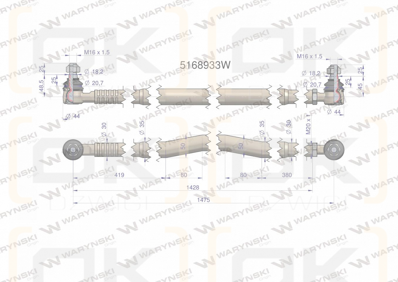 Drążek kierowniczy 1475mm 5168933 WARYŃSKI