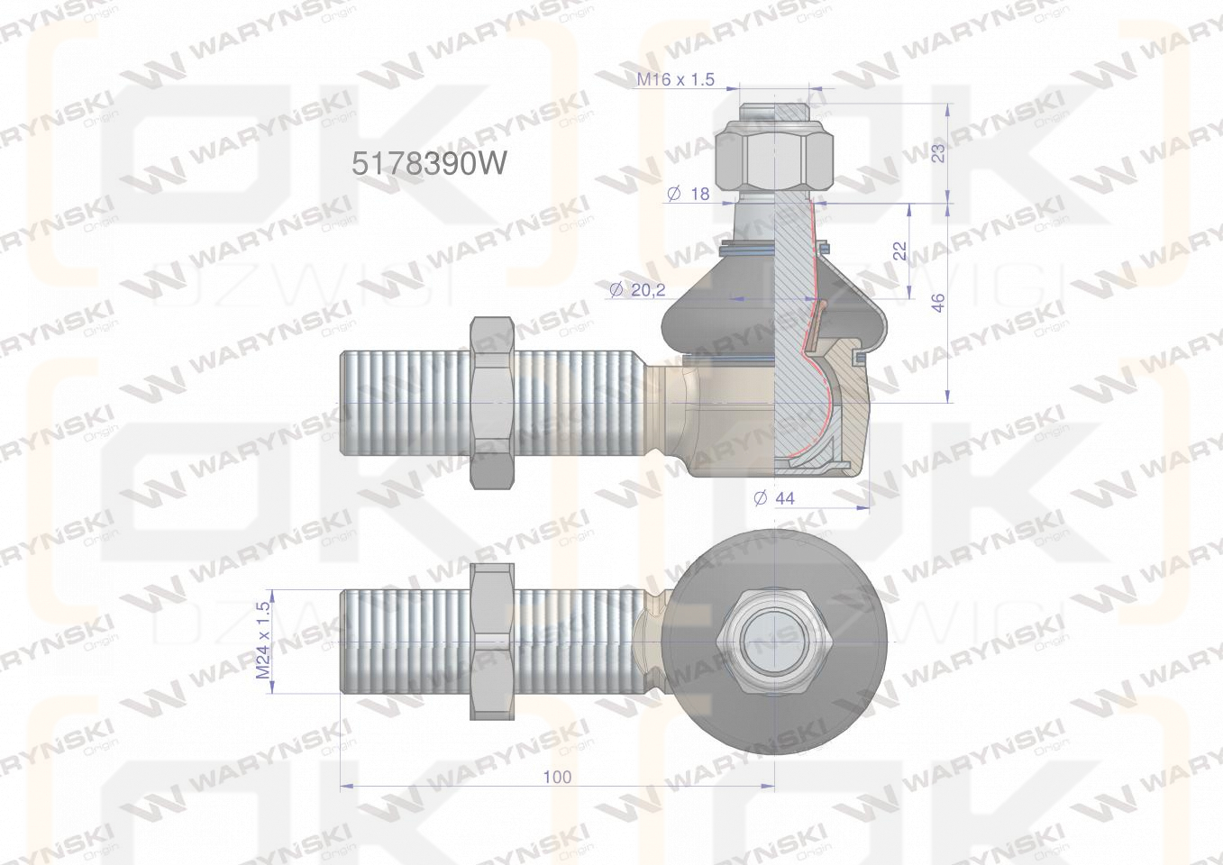 Przegub kierowniczy  M24x1.5 5178378 WARYŃSKI