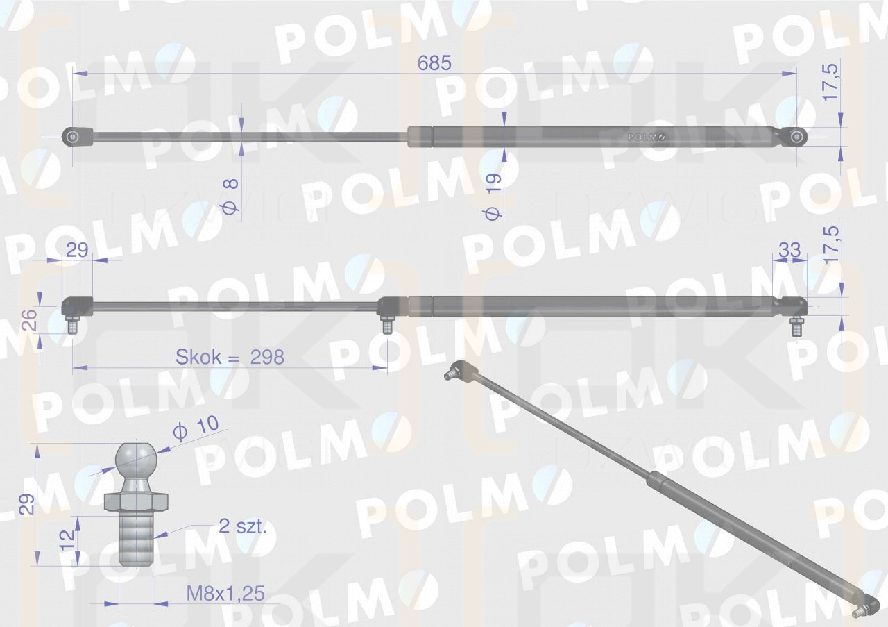 Siłownik dachu 53369912 pasuje do Zetora Proxima Forterra POLMO