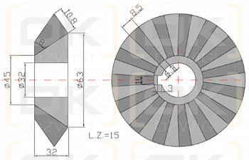 Koło zębate stożkowe Z15 przekładni Kopaczka