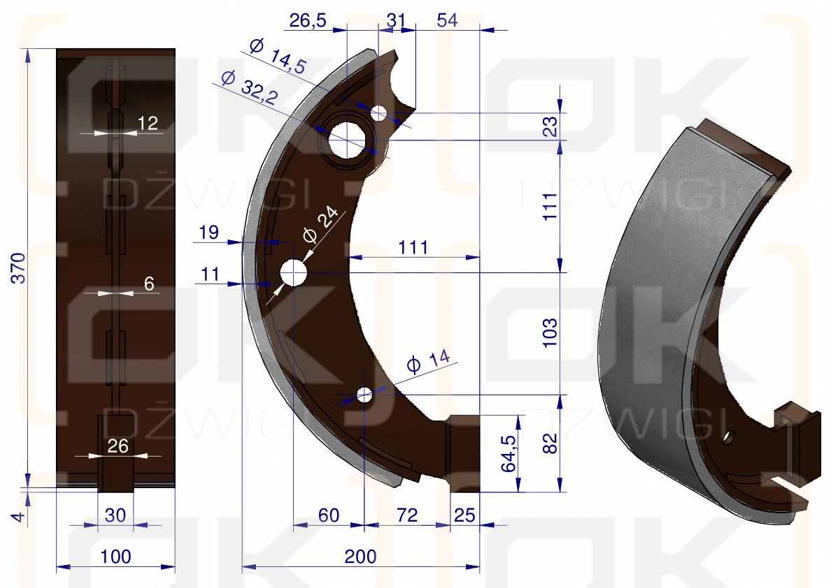 Szczęka hamulcowa kpl. 1-prawa 1-lewa przyczepa D-50 6010027000/6010027200 POLMO 