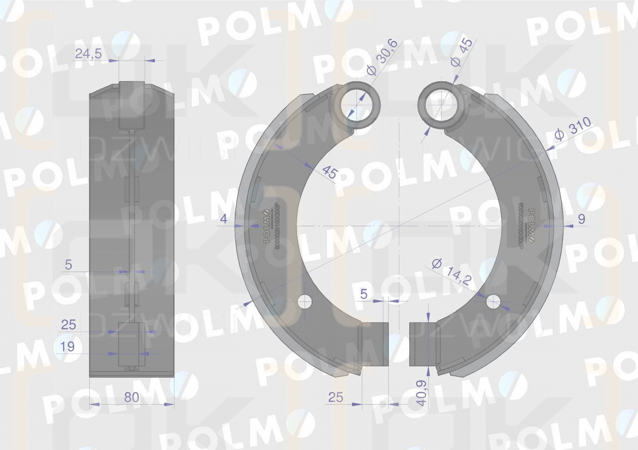 Szczęka hamulcowa kpl. 1-prawa 1-lewa przyczepa D-47 7037020050 7037020040 POLMO 