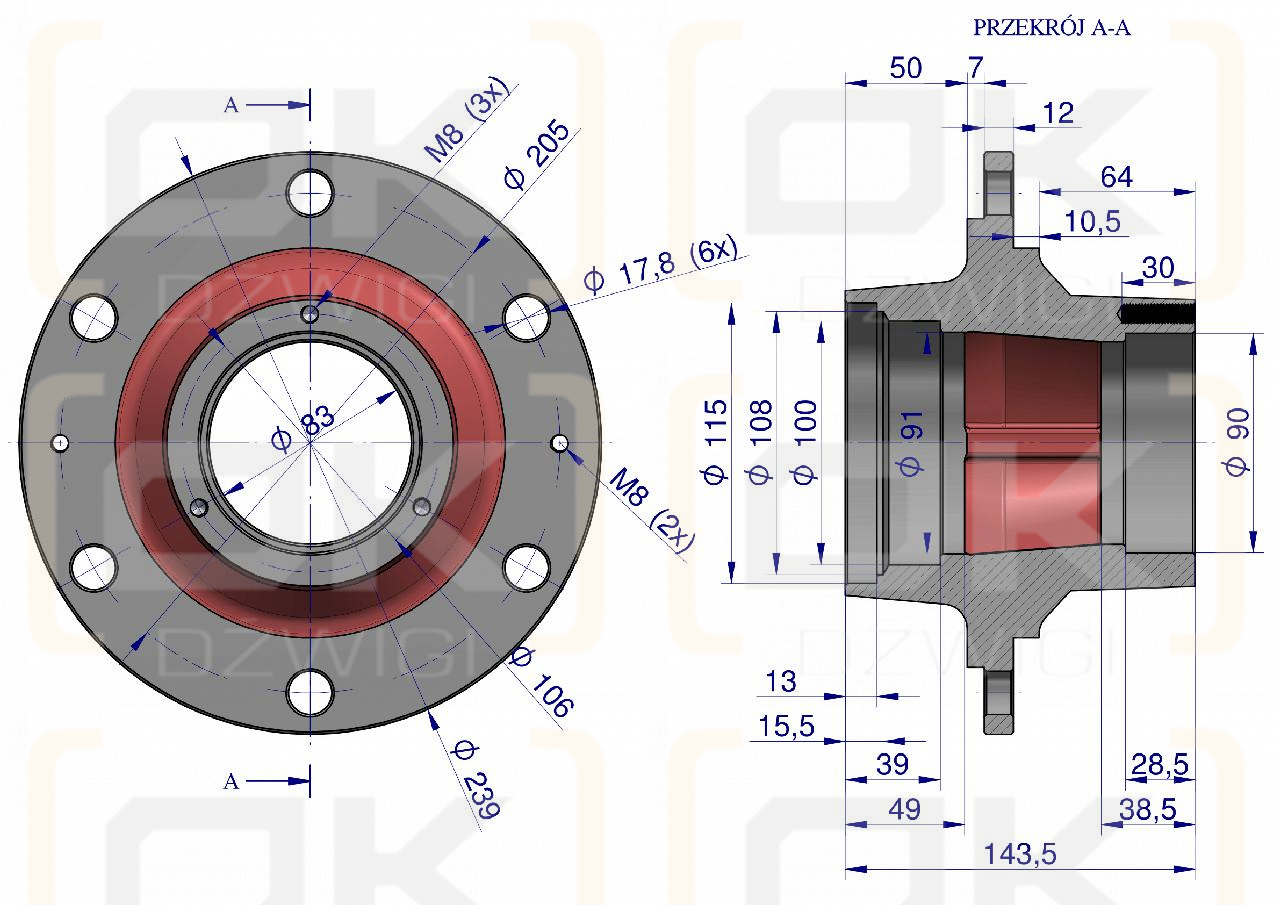 Piasta koła Przyczepa D-47 2213150030