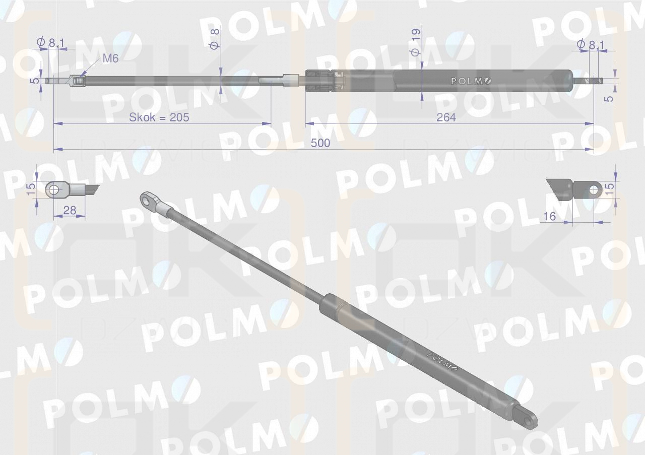 Siłownik L max. 500mm 65499083 6-10028500 MAUSER POLMO
