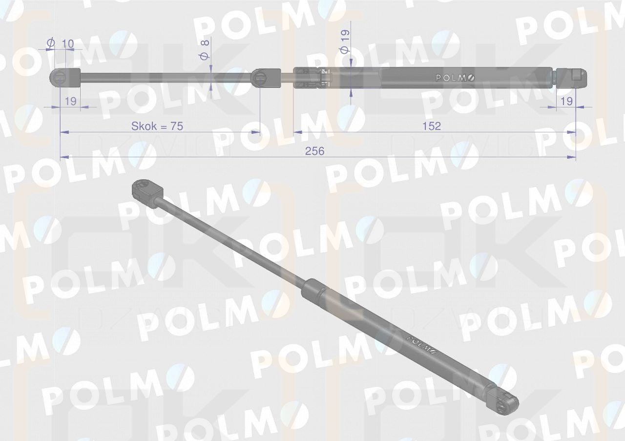 Siłownik drzwi L max. 256mm 65499075 FRITZMEIER. CASE POLMO