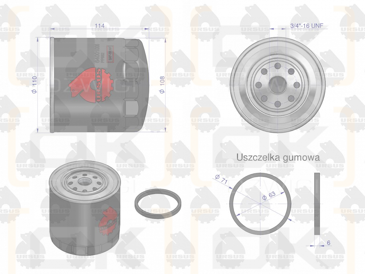 Filtr oleju PP-882, PP882, C-385 ORYGINAŁ URSUS, (sprzedawane po 12)